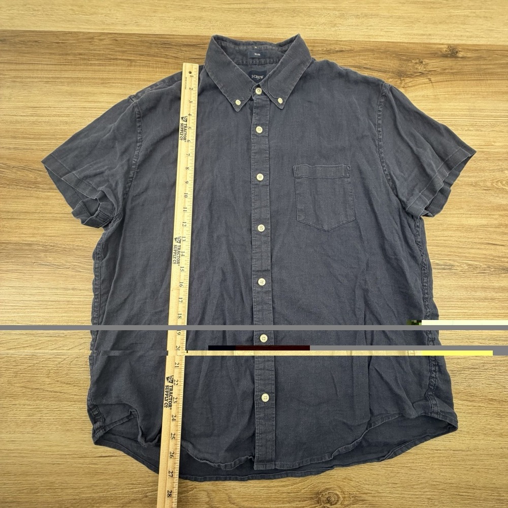 J Crew Mens Shirt XL Dark Blue Linen Cotton Button Down Slim Fit Casual Preppy - Picture 7 of 7